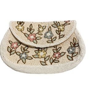 Vintage 40/50s K&G Charlet White Beaded HandBag Clutch Purse